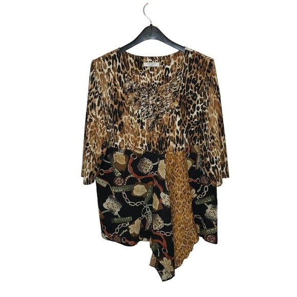 Jackie‎ O’riginals Womens Animal Print Mixed Media Top No Tag  L?? Asymmetrical - Picture 1 of 8